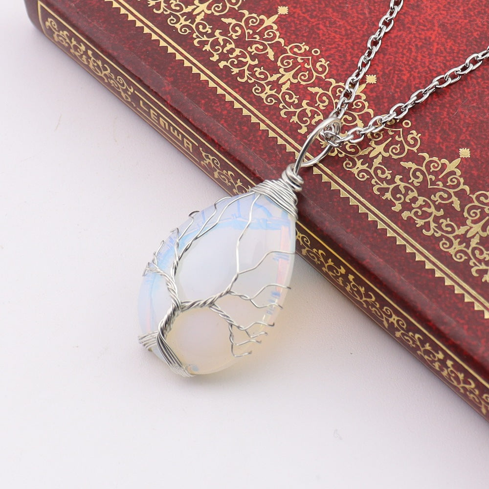 Agate Water Drop Winding Silk Tree Necklaces