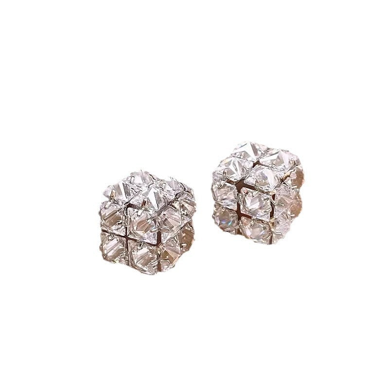 Geometric Square Super Flash Zircon Fashionable Temperament Luxury High-grade Style Earrings
