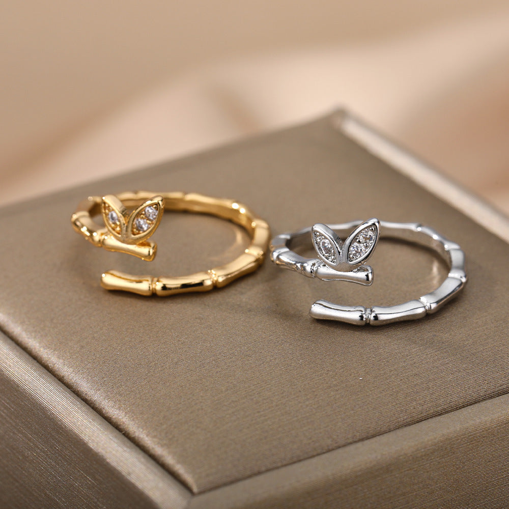 Women's Gold Exquisite Mini Small Butterfly Zircon Opening Rings