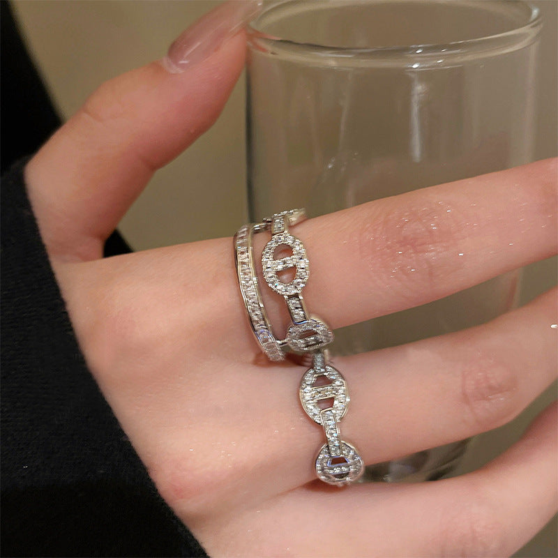 Flash Zircon Pig Nose Female Unpopular Niche Index Finger Ring