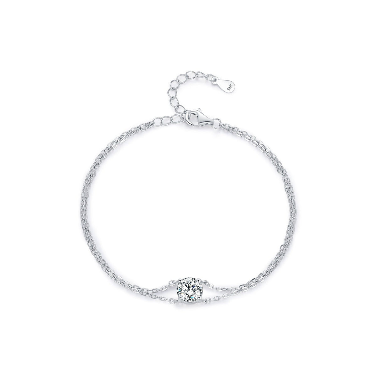 Round D-Color VVS1 Moissanite Single-Stone Double-Layer Bracelet in Sterling Silver