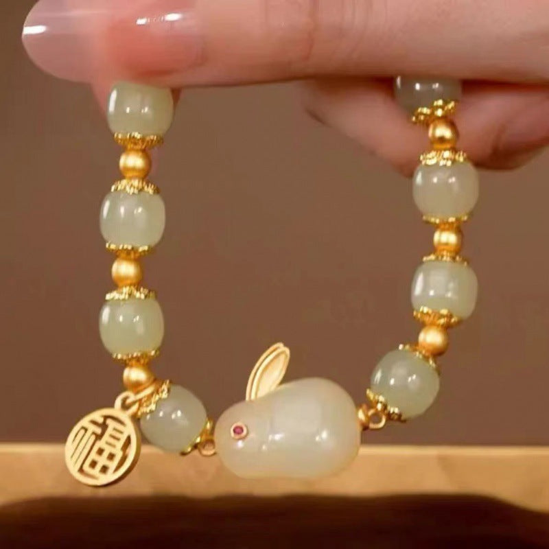 Women's Jade Hare Blessing Card Design Good-looking Girlfriends Antique Gift Bracelet