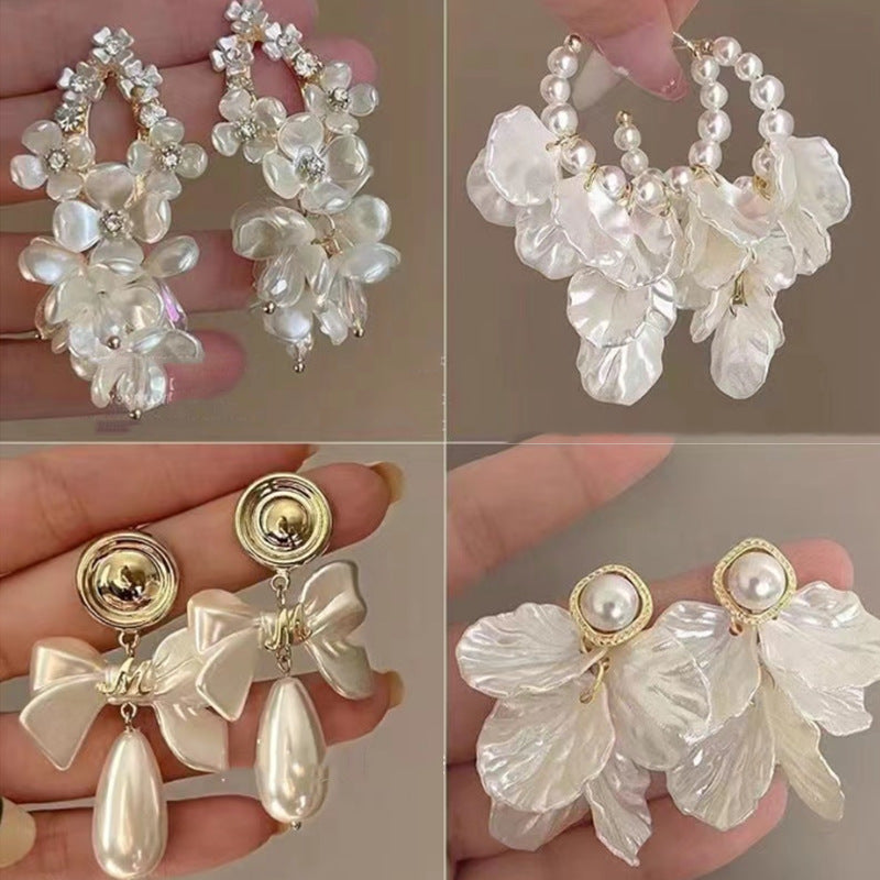 Needle High-grade Flower Tassel Pearl French Fashion Earrings