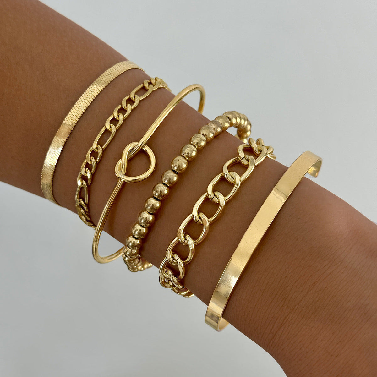 Wide Simple Geometric Open Round Beads Gold Bracelet