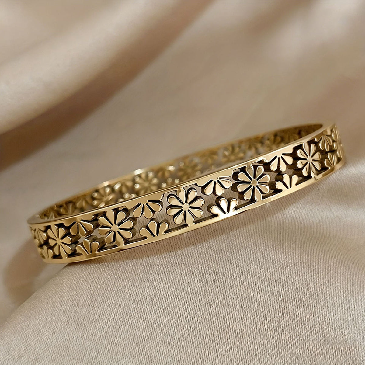 Women's Charming Cute Golden Hollow Little Daisy Stainless Steel Open-ended Style Bracelets