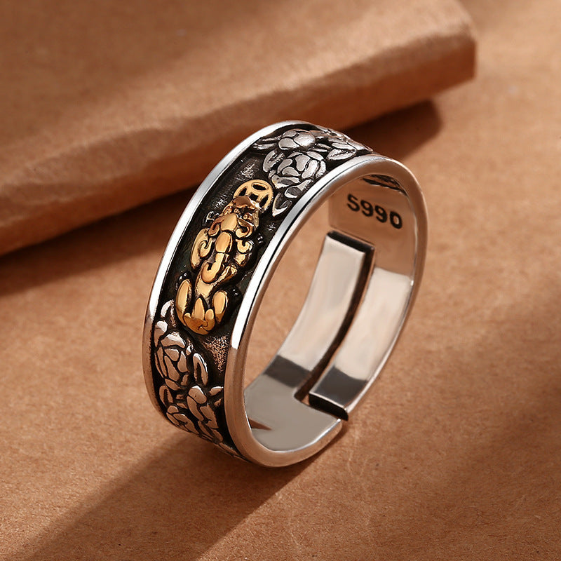Men's Vintage Thai Sier Money Drawing Pi Lucky Rose Rings