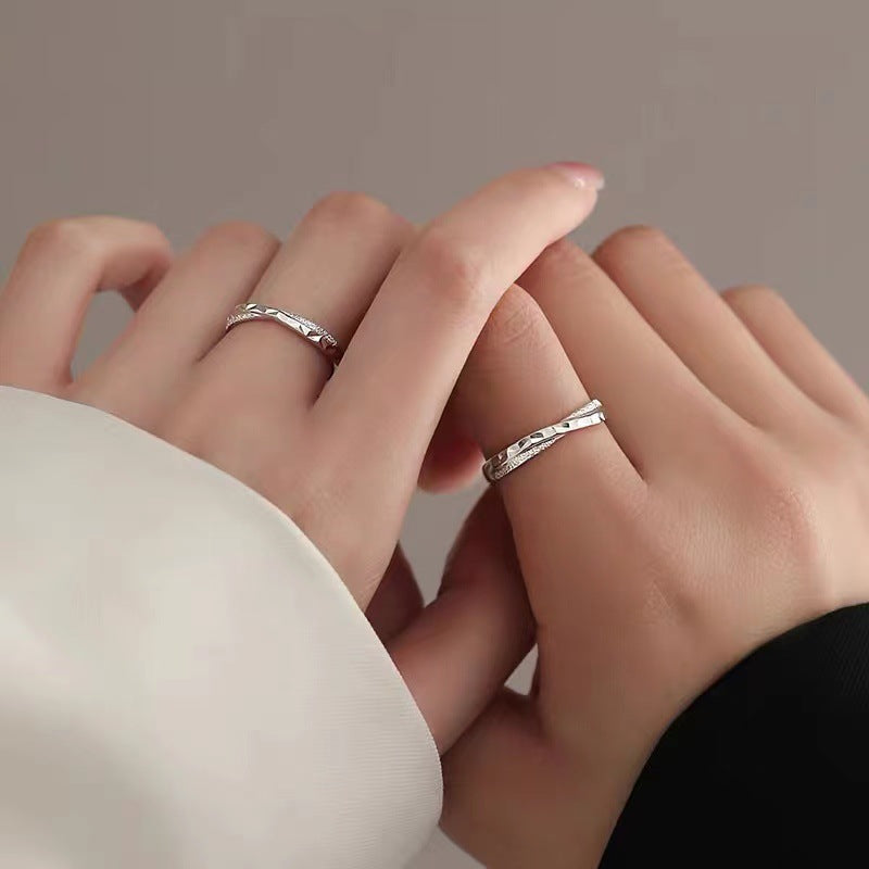 Women's & Men's Sier-plated Star Sea Couple Design Open Ring