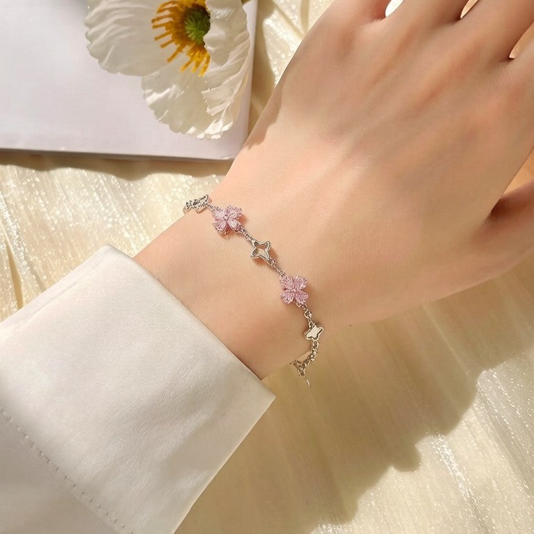 Lucky Four-leaf Clover Female Pink Sweet Light Luxury Bracelet