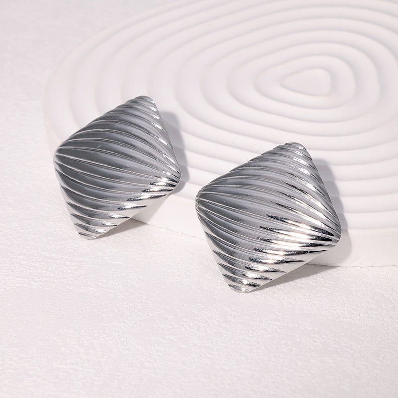 Women's Stainless Steel Real Gold Titanium Square Prism Light Luxury Stud Earrings
