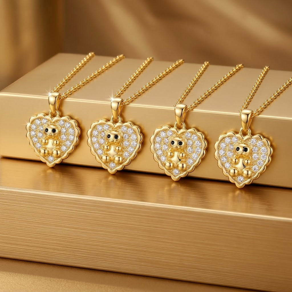 Female Minority Fashion Design Heart Bear Rotating Zircon Temperament Necklace