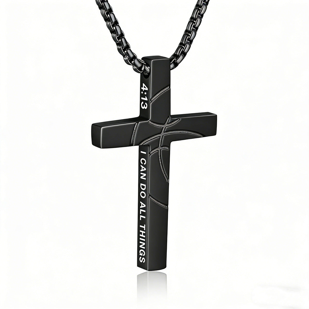 Men's Basketball Cross Double-sided Lettering Inspirational Scripture Personalized Necklace