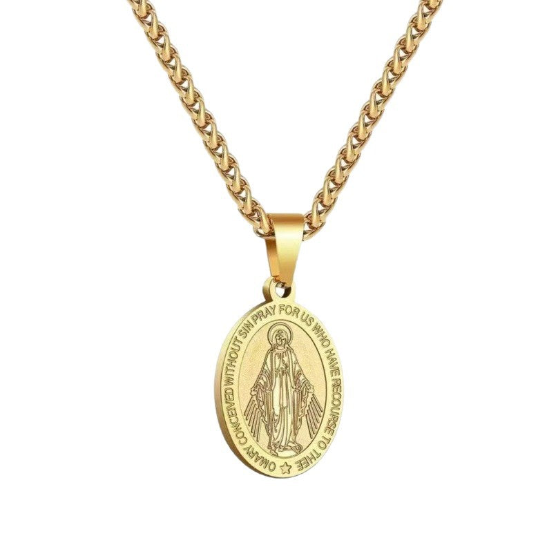 Women's & Men's Double-sided Portrait Medal Cross Stainless Steel Pendant