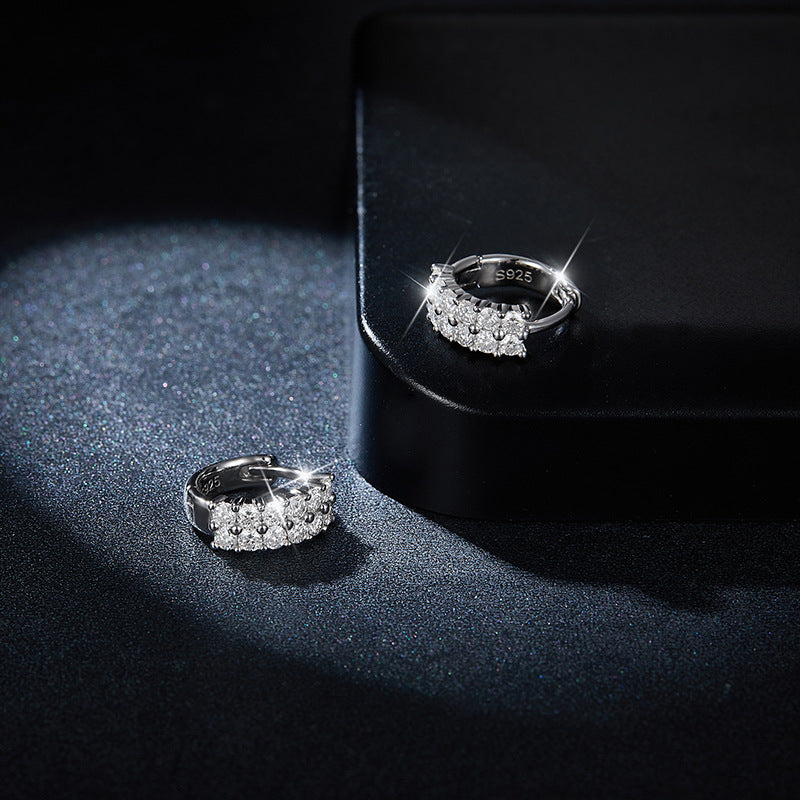 Double-Row Full-Pavé D-Color VVS1 Moissanite Stud Earrings in 18K Gold-Plated 925 Sterling Silver