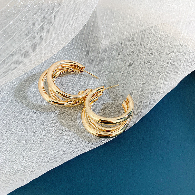 Sier Needle Vintage Golden Geometric Circle Minority Earrings
