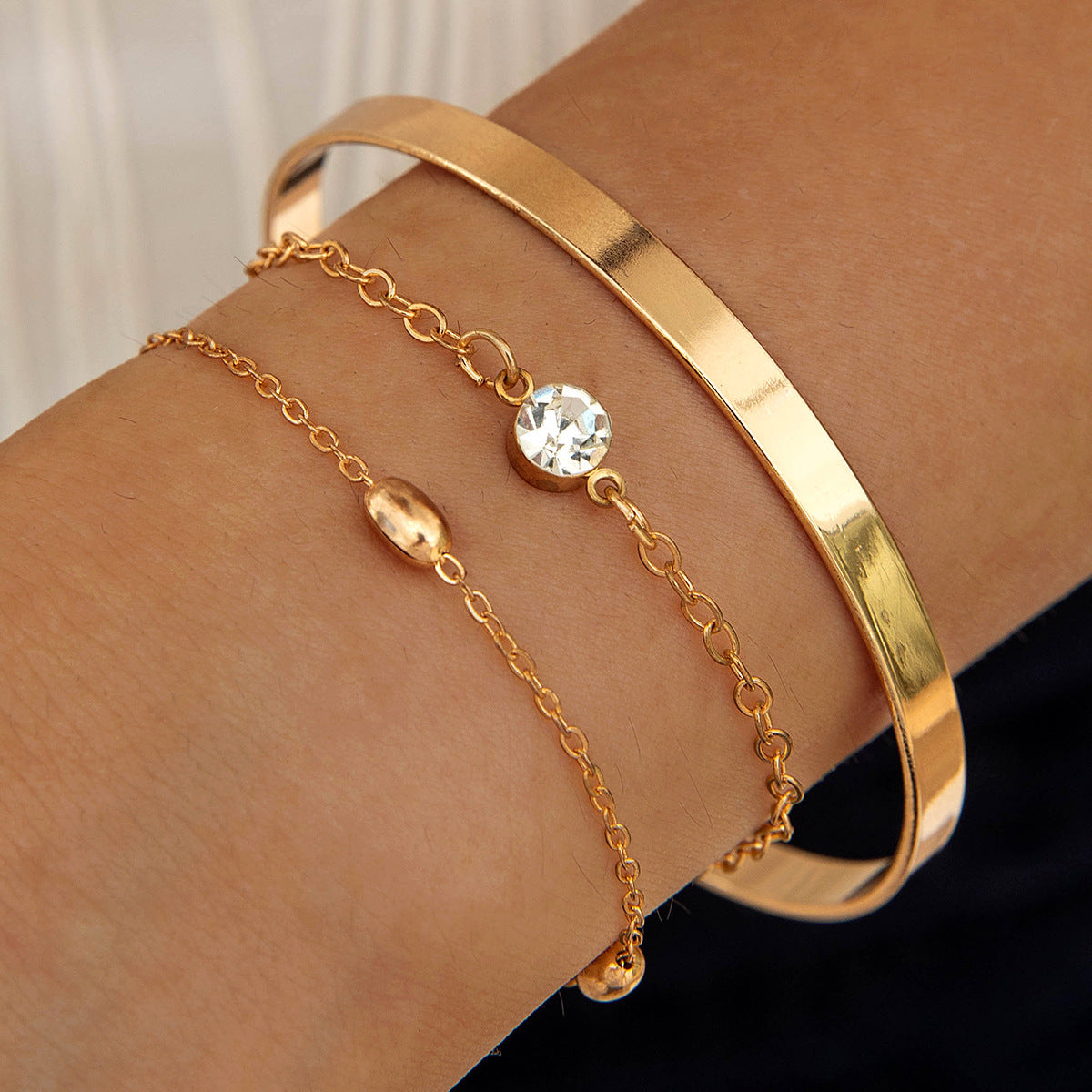 Wide Simple Geometric Open Round Beads Gold Bracelet