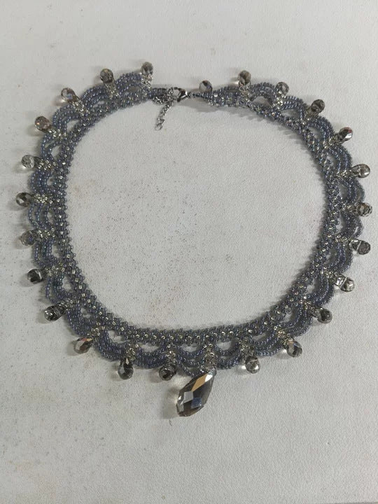 Women's Stainless Steel Glass Beaded Lace Mori Vacation Clavicle Chain Light Necklace