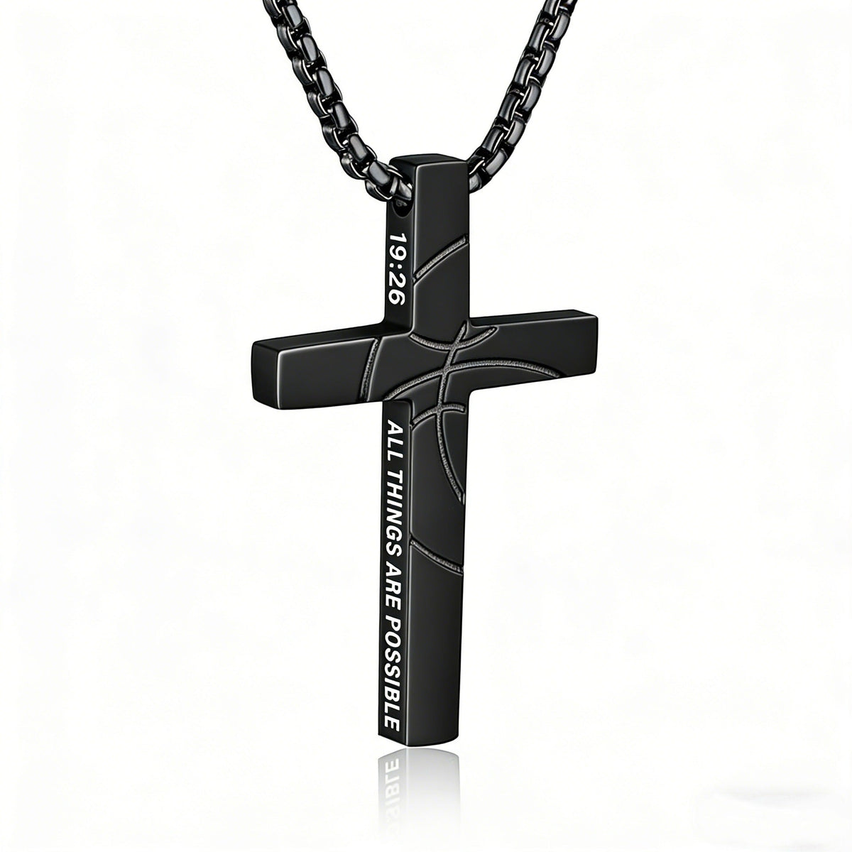 Men's Basketball Cross Double-sided Lettering Inspirational Scripture Personalized Necklace