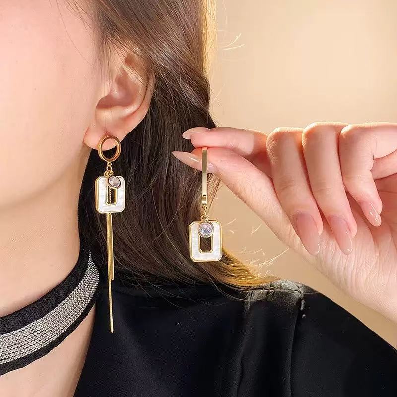 Diamond Irregular Long Female Tassel Drop Oil Personalized Temperamental Earrings