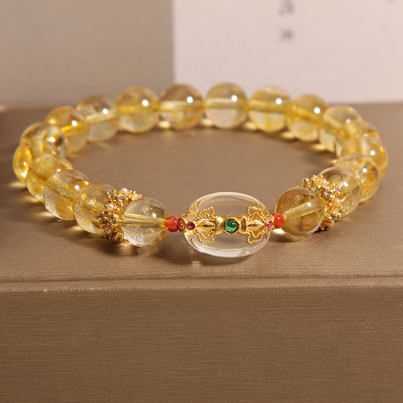 Gold Rutilated Female Special Interest Light Luxury Retro Exquisite Bracelet