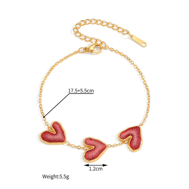 Style Elegant Graceful Wine Red Heart Ear Suit Female Jewelry Set