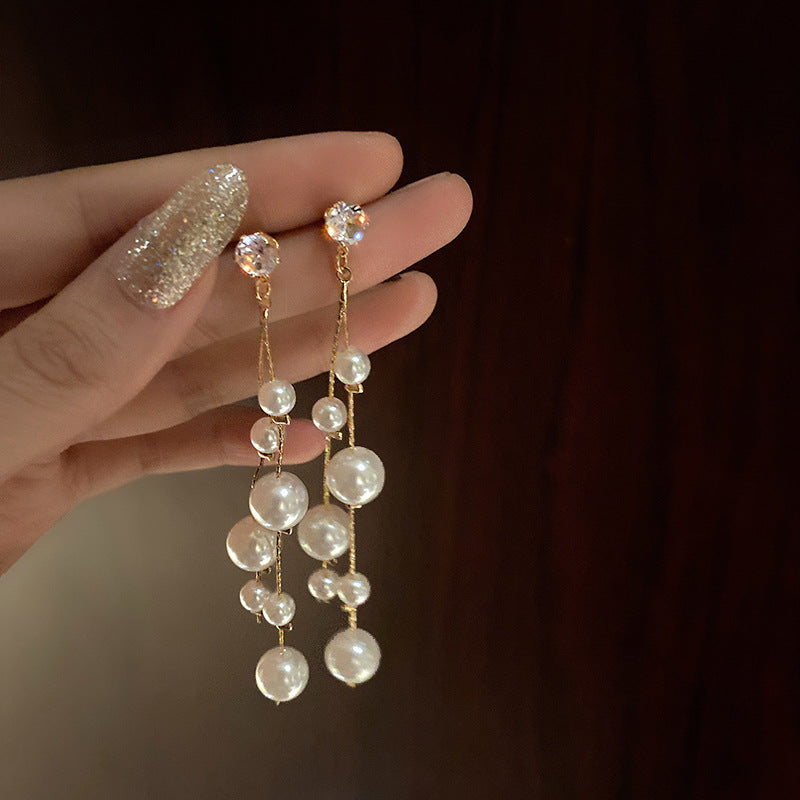Tassel High-grade Sier Needle Metal Light Luxury Pearl Rings