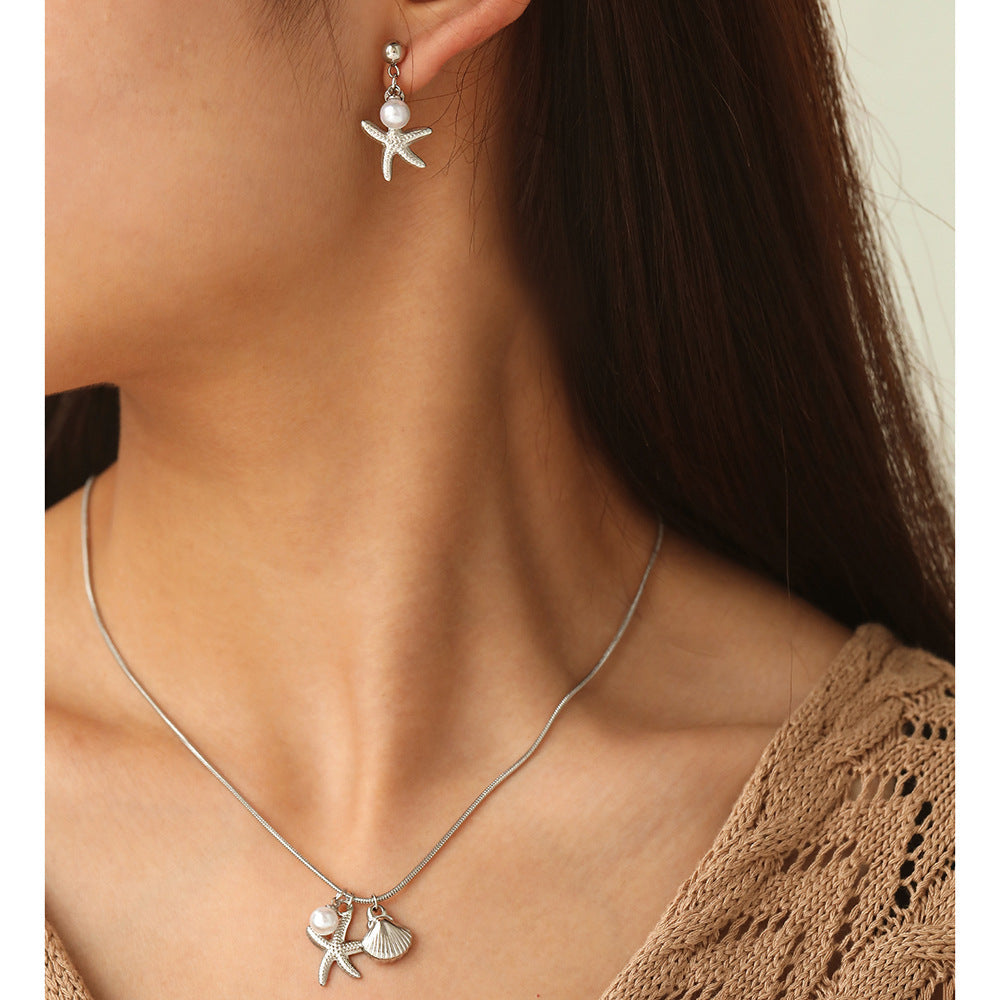 Women's Stainless Steel Starfish Shell Suit Fashionable Jewelry Set