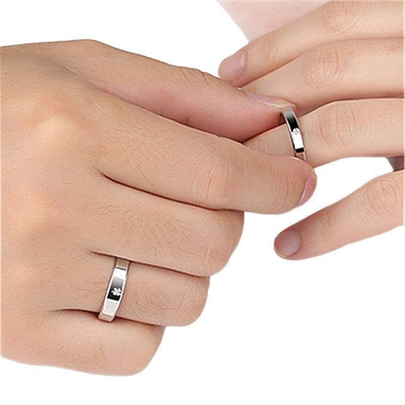 Women's & Men's Temperament Sier Korean Style Creative Opening Marriage Zircon Couple Ring
