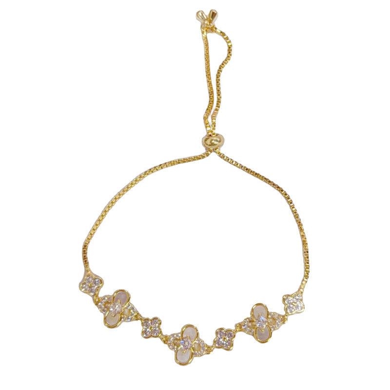 Affordable Luxury Fashion Zircon Four-leaf Flower Pull-out Bracelets