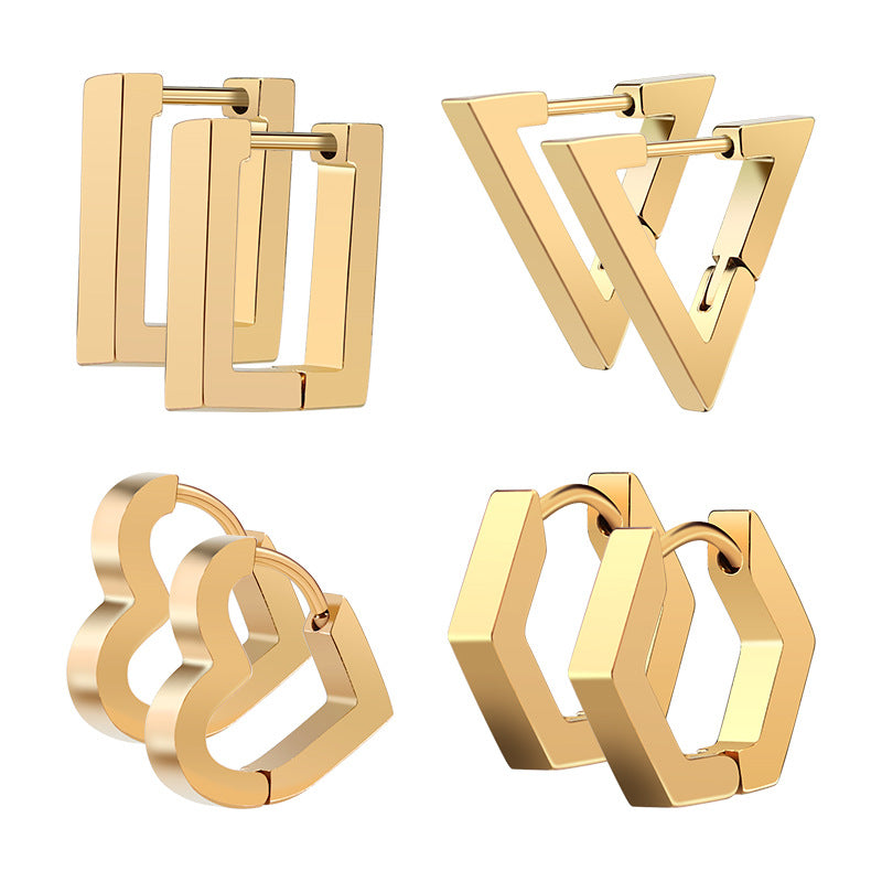 Steel Geometric Personality Hexagon Ear Clip Simple Square Earrings