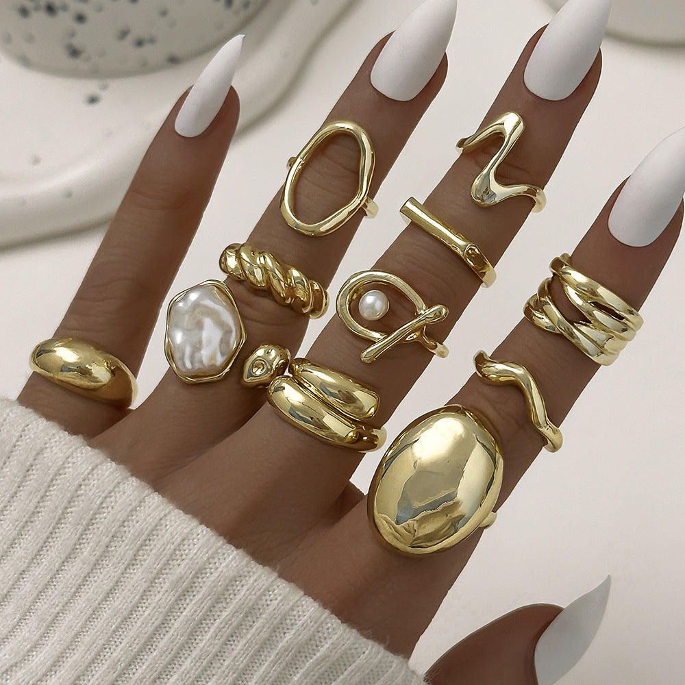 Advanced Sensitive Surface Water Drop Female Baroque Imitation Pearl Twin Ring