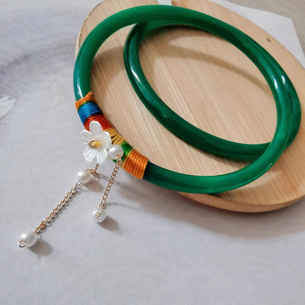 Women's Natural Chalcedony Jingle Bell One Step At Time Love Send Bracelet