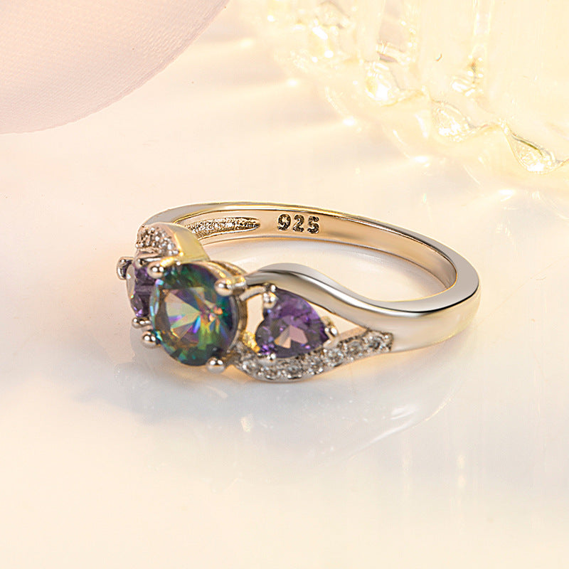 Double Heart-shaped Diamond Inlaid Colorful Personality Fashion Ring