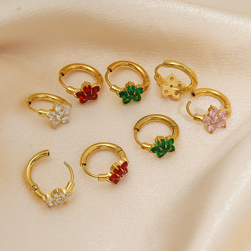 Gold-plated Zircon Snowflake Female Niche Stainless Steel Simple Graceful Flower Rings