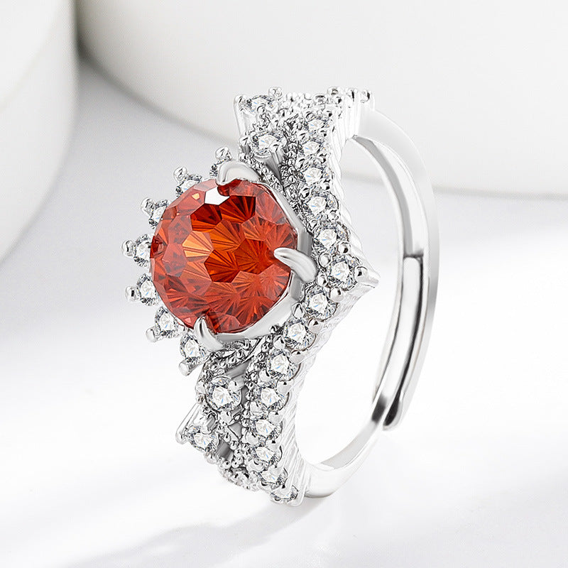 Carbon Diamond Fireworks Cut Garland Female Inlaid Ring