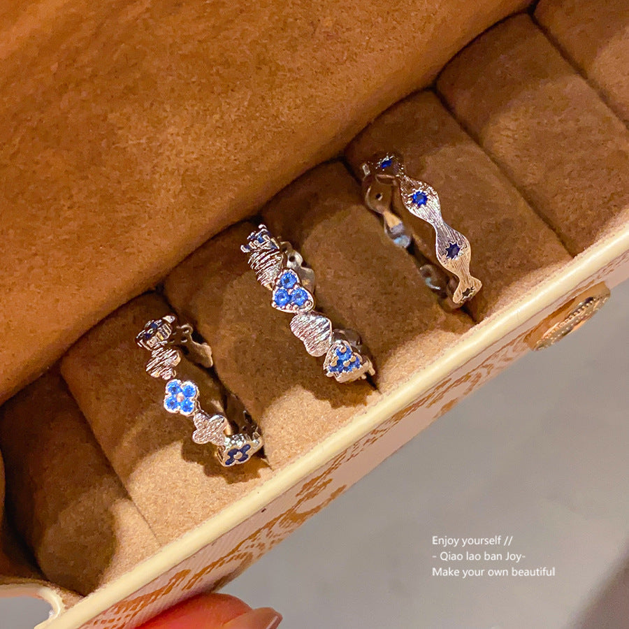 Women's Heart-shaped Zircon Clover Flower Open Simple Stylish Personality Index Finger Rings