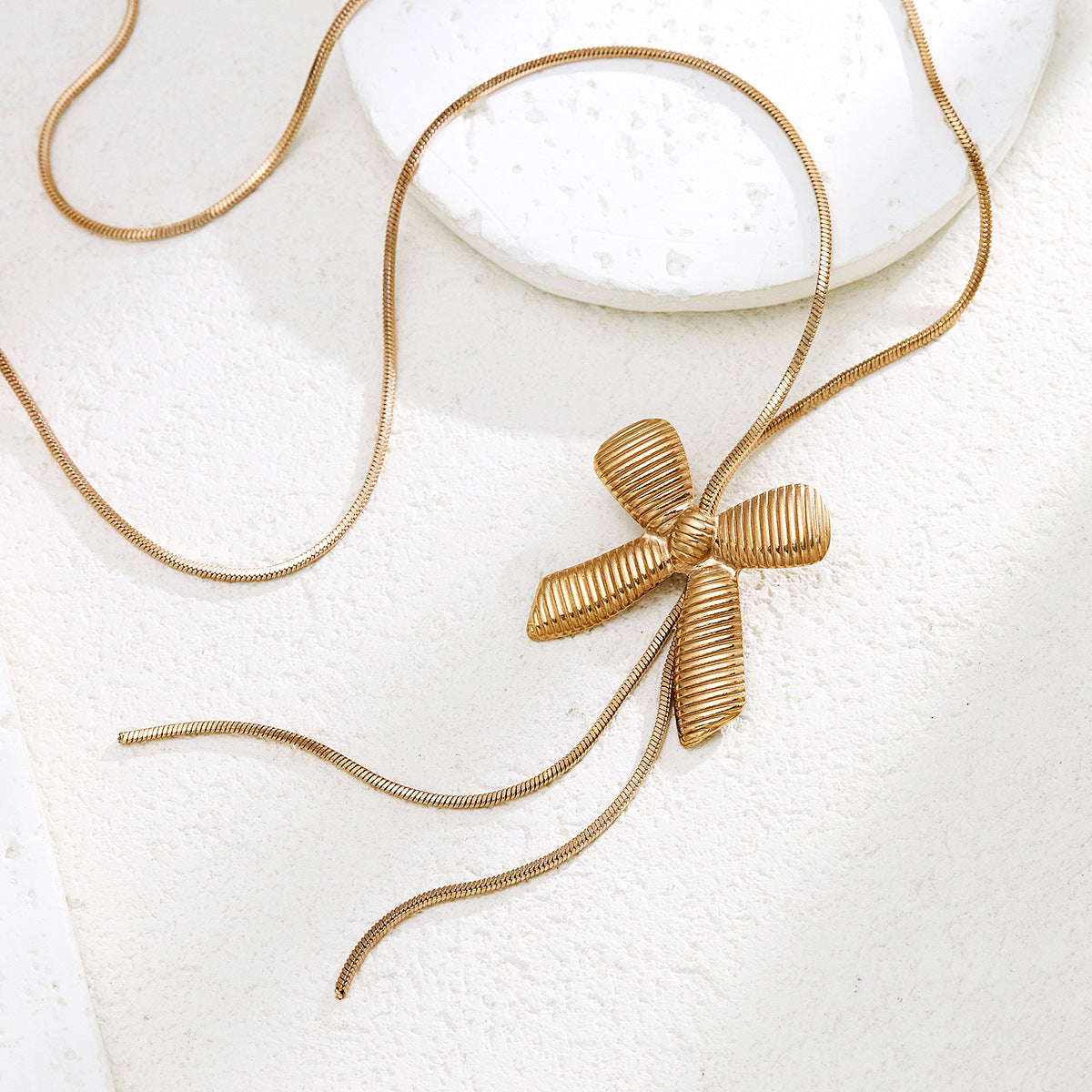 Korean Style Stainless Steel Bow Golden Suit Earrings