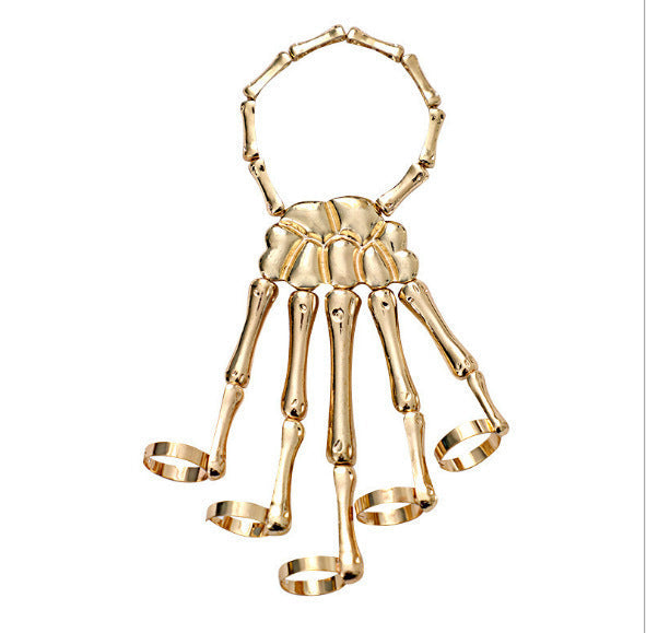 Fashion Personality Punk Skull Hand Bone Five Finger Adjustable Integrated Bracelet
