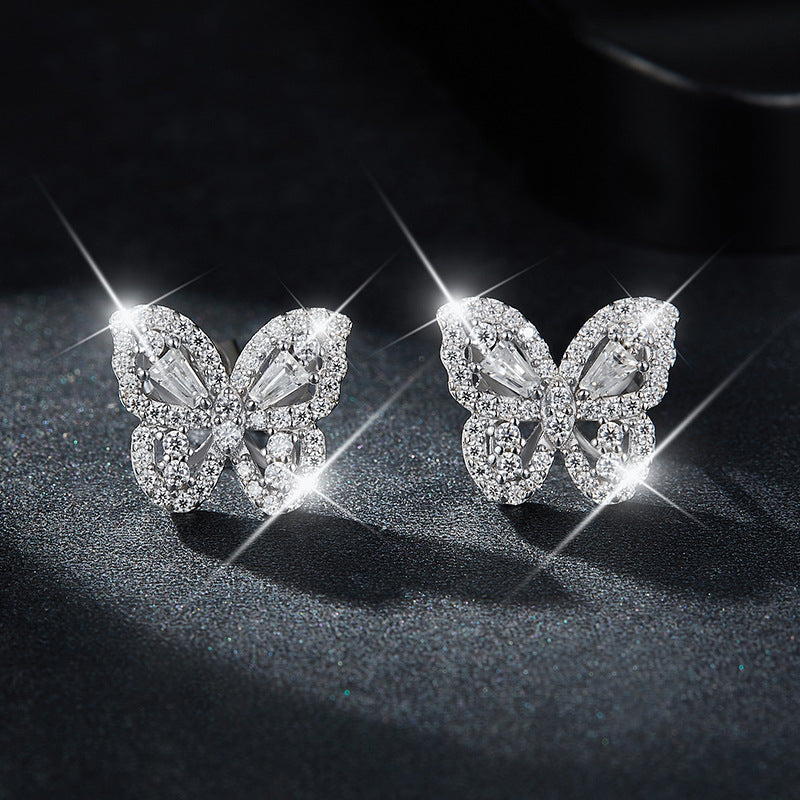 Bow-Knot Stud Earrings with Brilliant D-Color VVS1 Moissanite Accents — 925 Sterling Silver, 18K Gold Plated