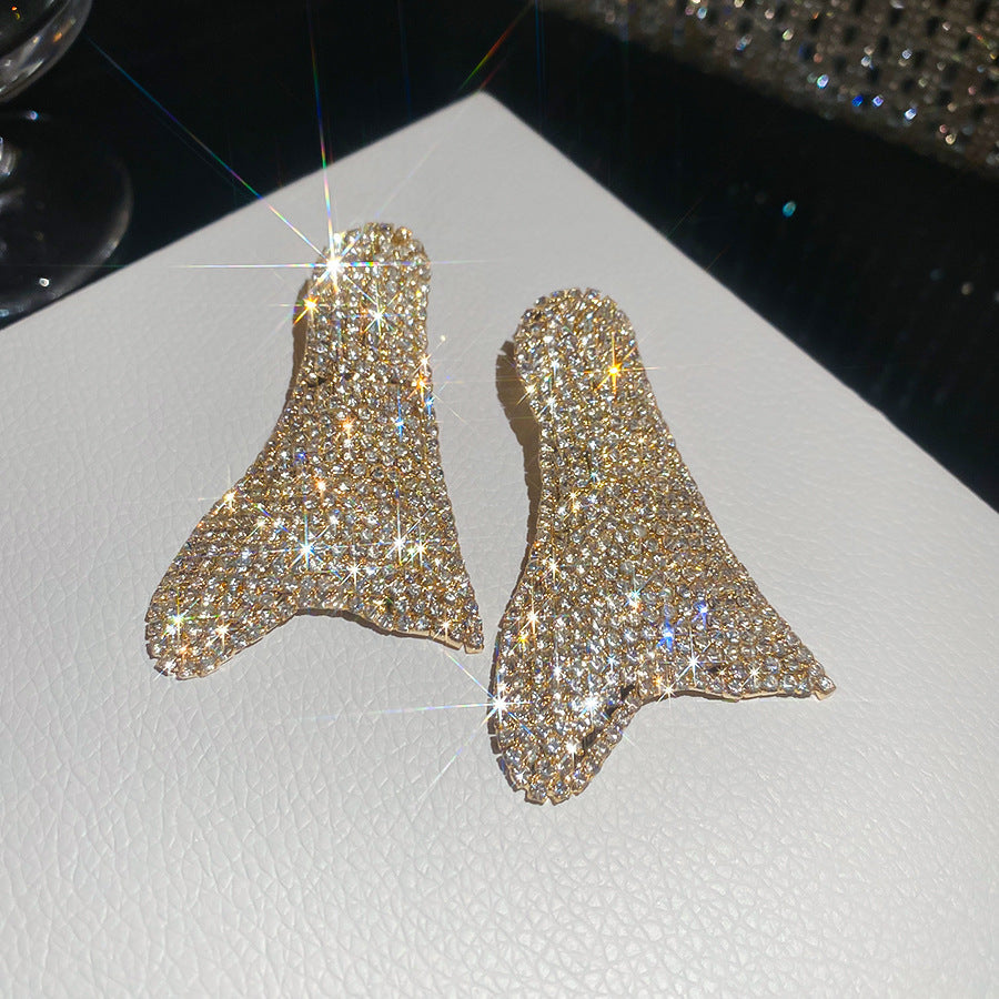 Sier Needle Zircon With Diamond Cross Personality Fashion Refined Grace Earrings