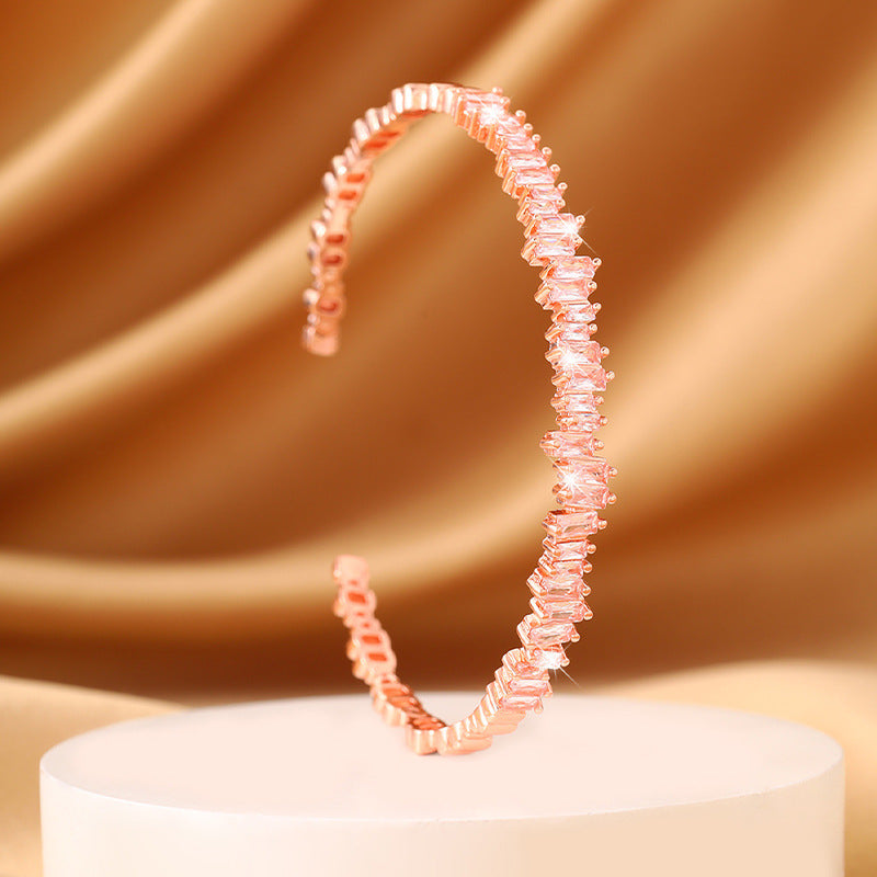 Micro Inlaid Zircon Irregular Open-end Bangle Bracelet
