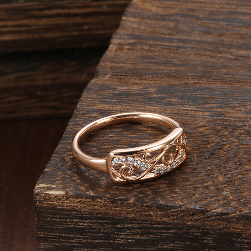 Women's Fashion Zircon Simple Elegant Flower Copper Plated Real Ring
