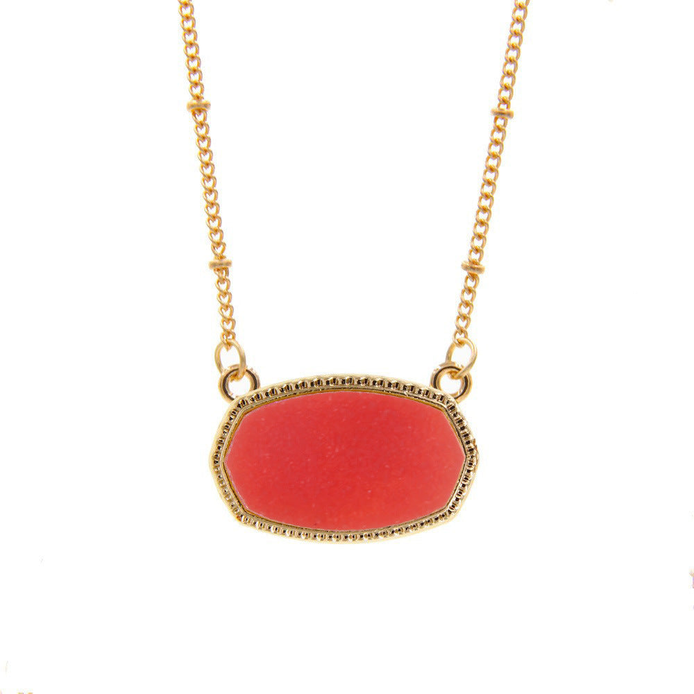 Gold Imitation Vug Gem Oval Clavicle Chain Jewelry Set