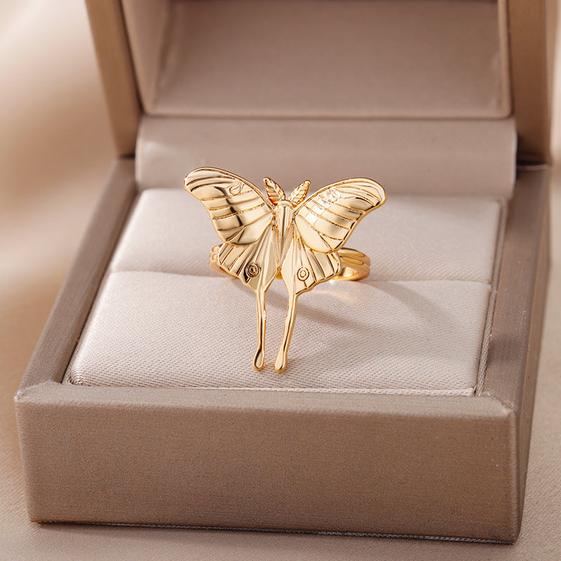 Women's Gold Exquisite Mini Small Butterfly Zircon Opening Rings