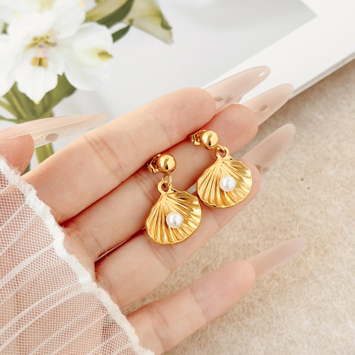 Fashion Stainless Steel Vacation Style Shell-shaped Earrings