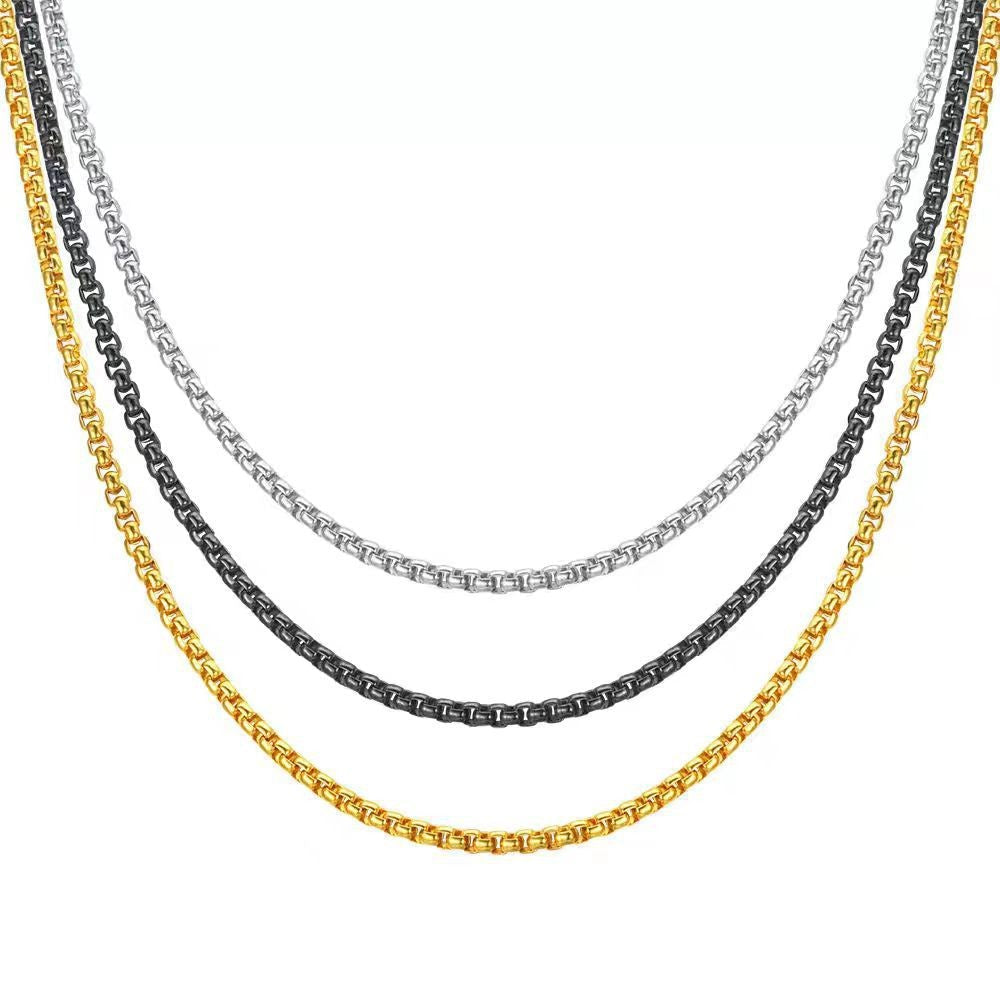 Black Square Pearl Chain Stainless Steel Titanium Do Not Necklace