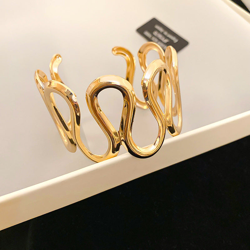 Metallic Striped Geometric Cross Flowers Openings Niche Exaggerated High Bracelet