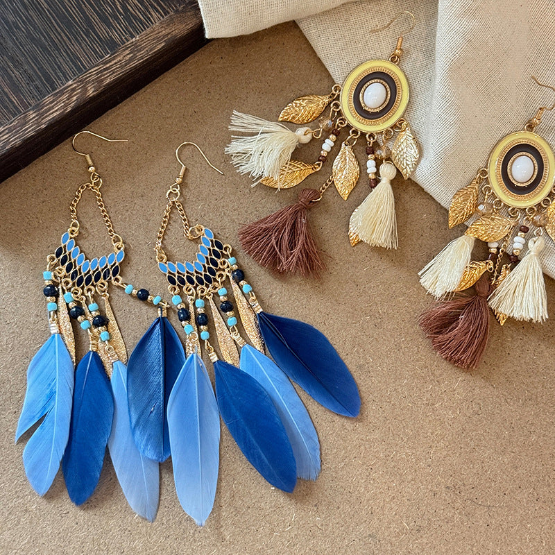 Feather Tassel Niche Ethnic Style Beautiful Earrings