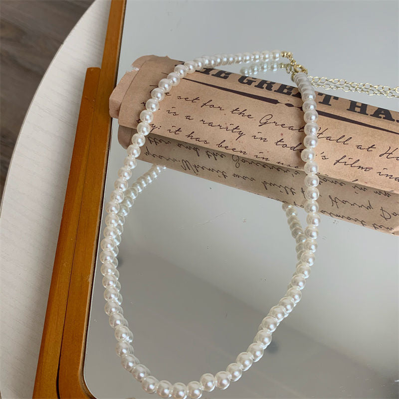 Women's Pearl Handmade Beaded Temperament Wild Retro Neck Necklace