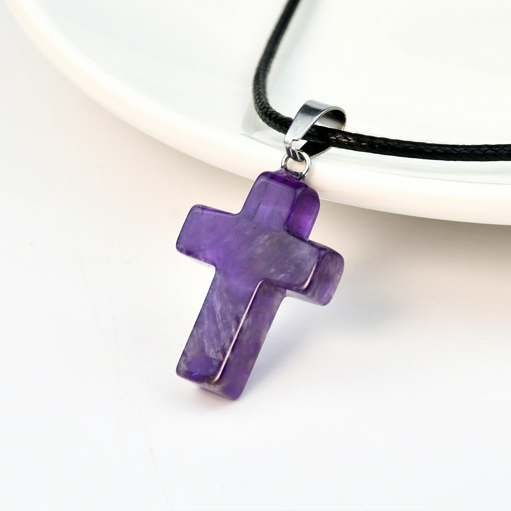 Women's Crystal Agate Cross Niche Turquoise Sweater Necklaces