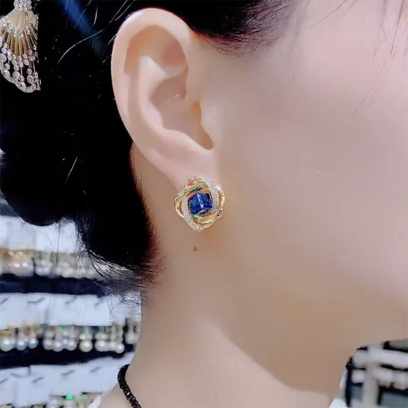 Women's Cube Sugar Blue Crystal For Fashionable Stylish High-grade Niche Stud Earrings
